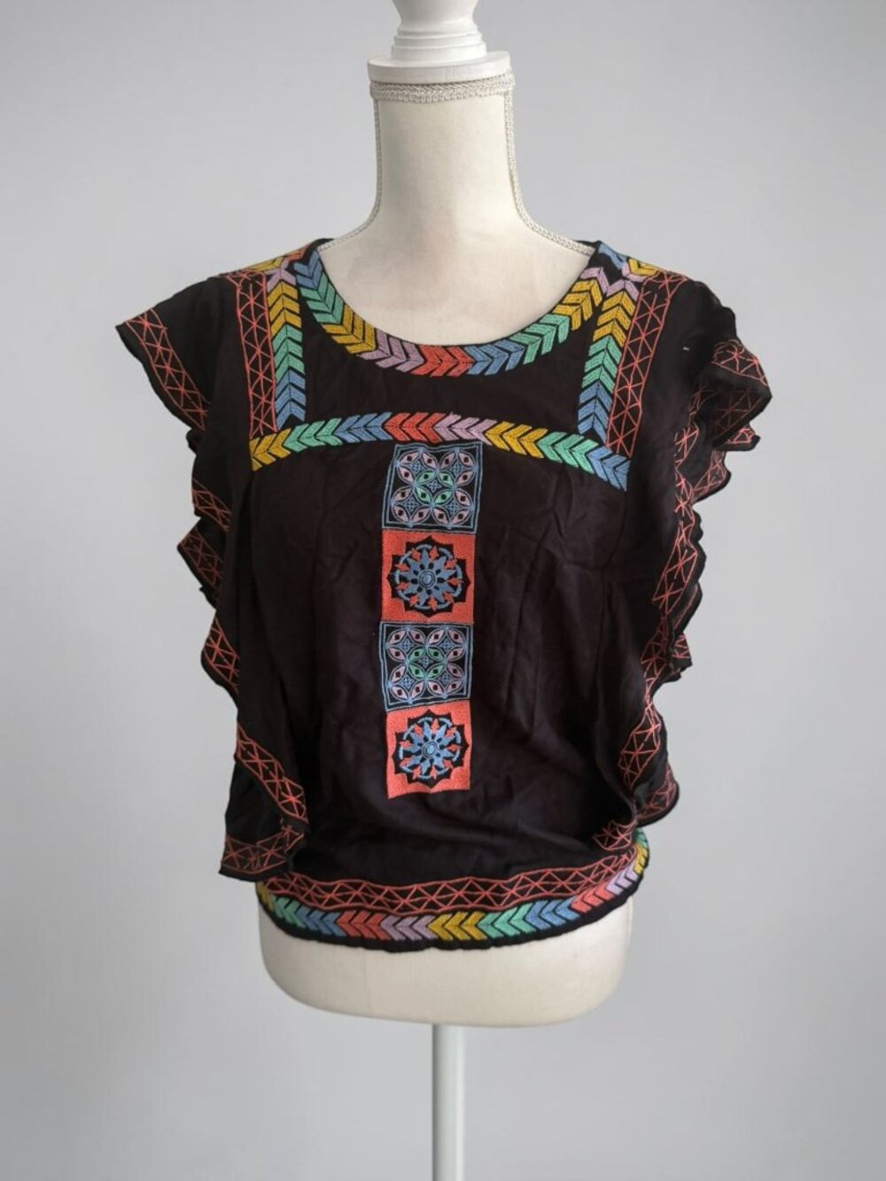 BANJARA Black Flutter Sleeve Top Size Medium